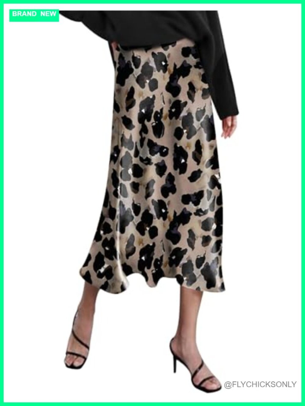 High Waist Elegant Midi Satin Skirt with Floral Pattern